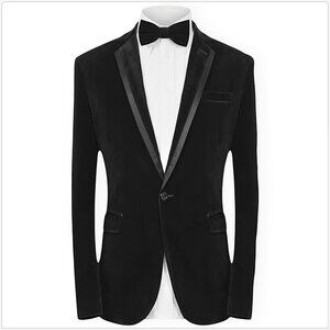 Mage Male Black Velvet Satin Trim Dinner Jacket Blazer Tuxedo Formal NWT New L